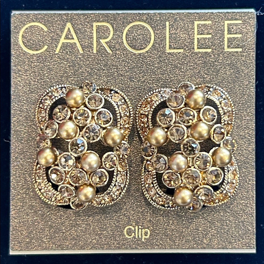 Carolee Gold and Silver Crystal Clip Earrings